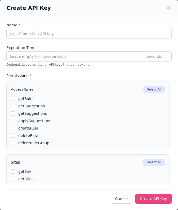 prosopo portal create API key dialog